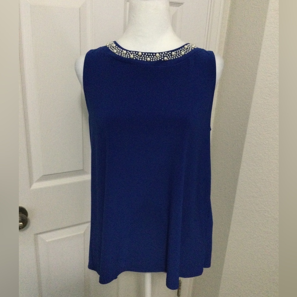 Tiana B. Blue Sleeveless Top with Embellished Neck Size M